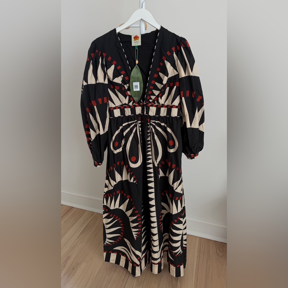 FARM Rio Black and Cream Geometric Dress